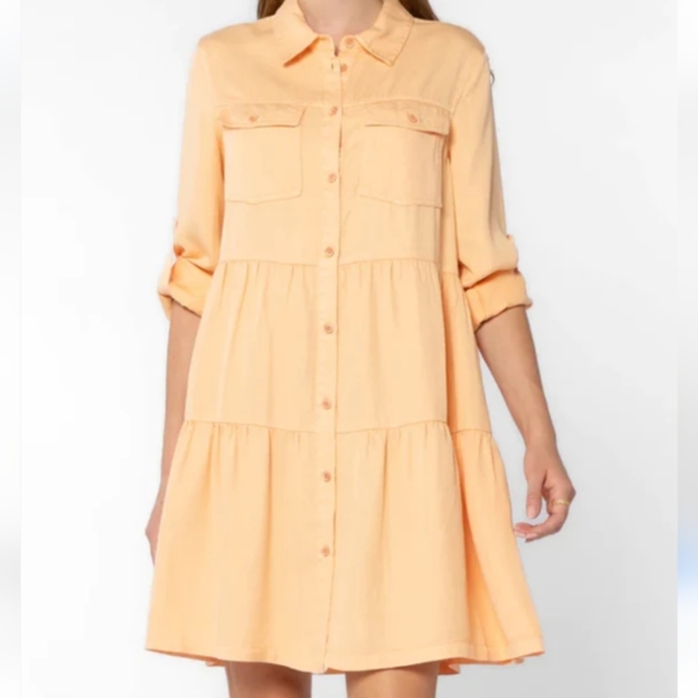 Velvet Heart Bree Roll Tab Tiered Flowy Babydoll Dress 100% Tencil Peach Small - Picture 1 of 15